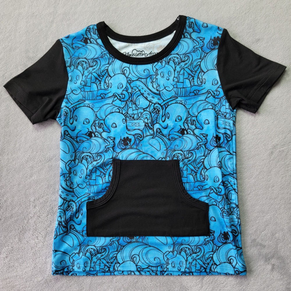 Newblette Attire Bamboo Kids 2T-3T Octopus Short Sleeve‎ Pocket Tee Blue NEW